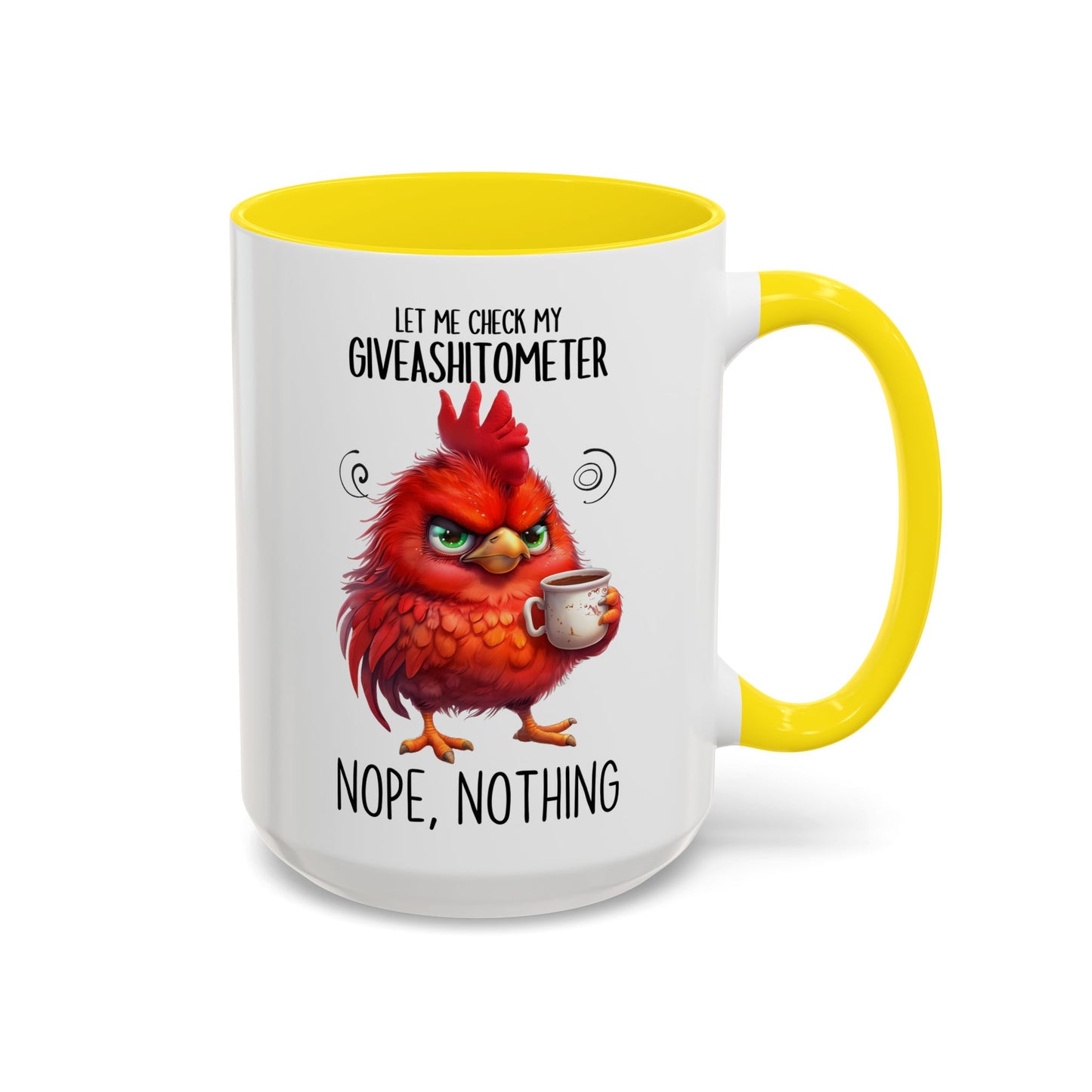 Funny Coffee Mug – “Let Me Check My Giveashitometer... Nope, Nothing” | Sarcastic Grumpy Bird Cup, Office Humor Gift for Coworkers