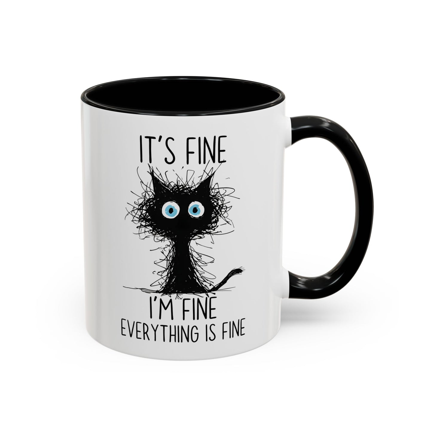 Funny Cat Mug – “It’s Fine, I’m Fine, Everything Is Fine” | Cute Stressed Cat Coffee Cup, Relatable Gift For Cat Lovers & Work Stress Relief
