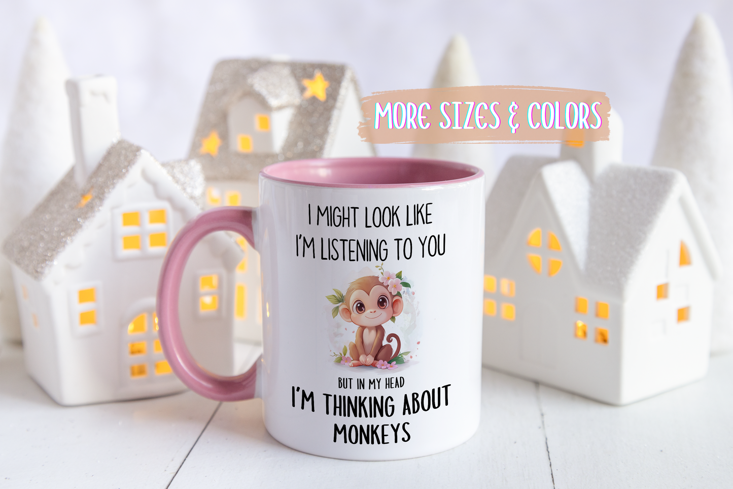 I Might Look Like I’m Listening to You But I’m Thinking About Monkeys Mug – Funny Animal Lover Gift | Custom Made Coffee Cup