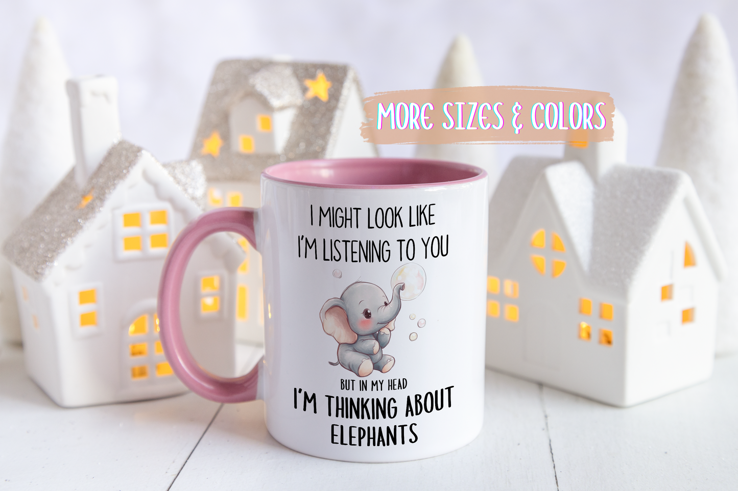 I Might Look Like I’m Listening to You But in My Head I’m Thinking About Elephants Mug – Cute Elephant Lover Gift | Custom Made Coffee Cup