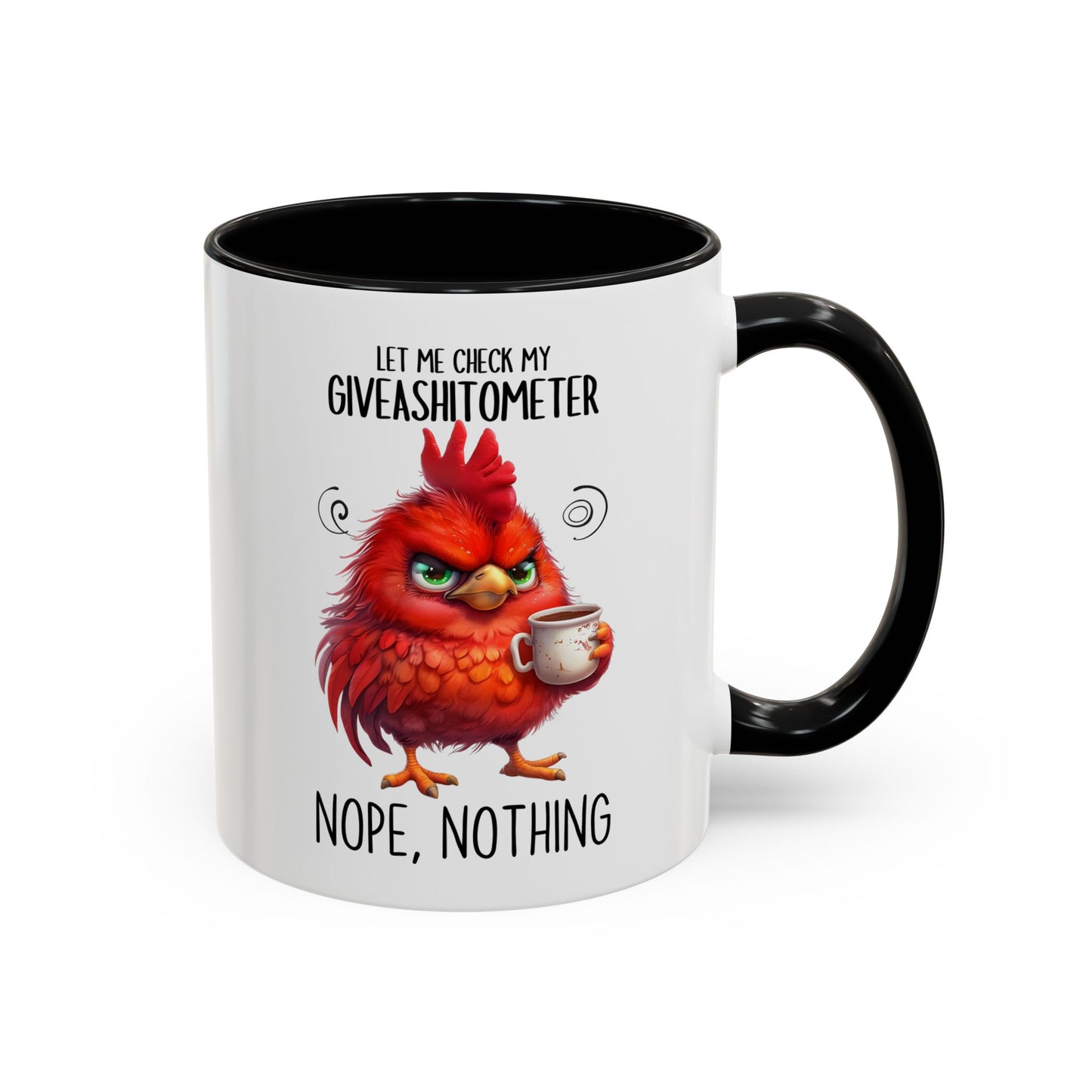 Funny Coffee Mug – “Let Me Check My Giveashitometer... Nope, Nothing” | Sarcastic Grumpy Bird Cup, Office Humor Gift for Coworkers