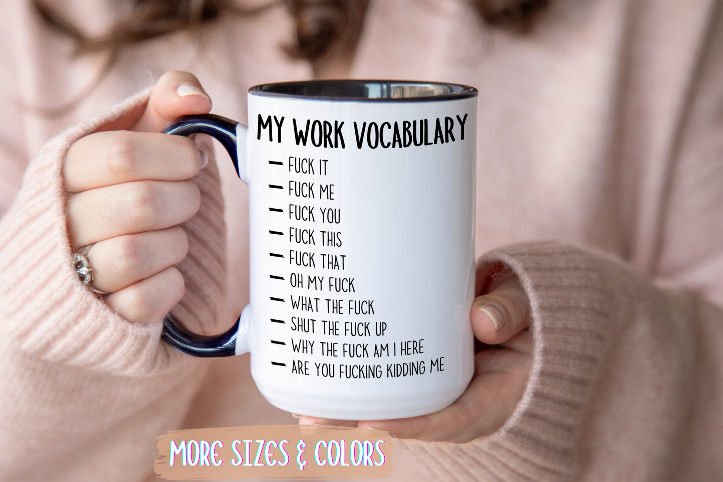 Funny Work Mug – “My Work Vocabulary” Custom Made Coffee Cup | Sarcastic Office Humor Gift for Coworkers & Adults