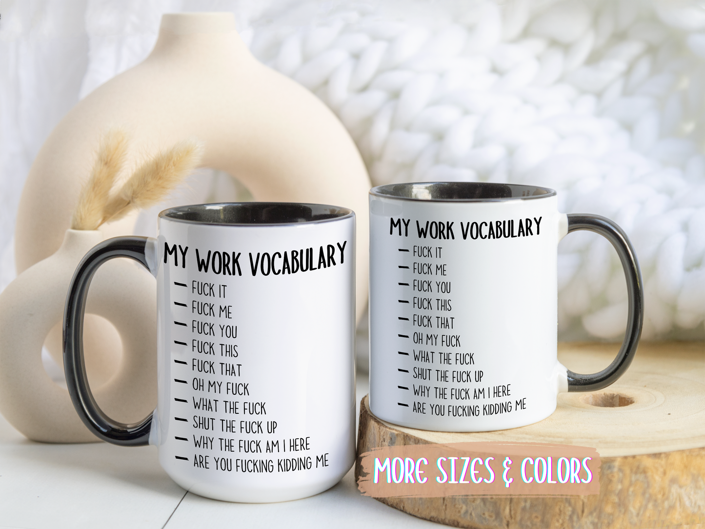 Funny Work Mug – “My Work Vocabulary” Custom Made Coffee Cup | Sarcastic Office Humor Gift for Coworkers & Adults