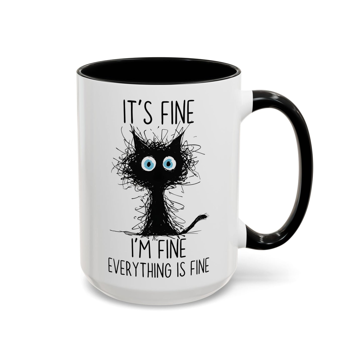 Funny Cat Mug – “It’s Fine, I’m Fine, Everything Is Fine” | Cute Stressed Cat Coffee Cup, Relatable Gift For Cat Lovers & Work Stress Relief