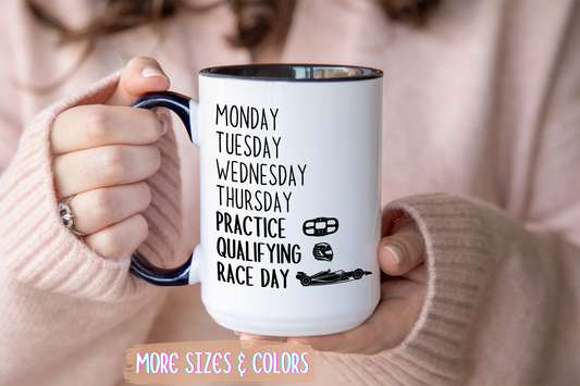 Race Week Schedule Mug | Custom Made Funny Racing Coffee Cup for Motorsports Fans