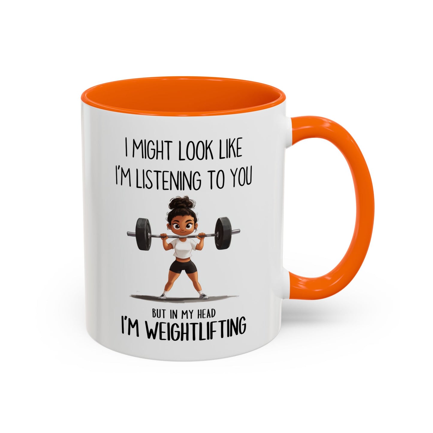 I Might Look Like I’m Listening to You Mug – Weightlifting Gym Girl Mug – Funny Fitness Custom Made Coffee Cup