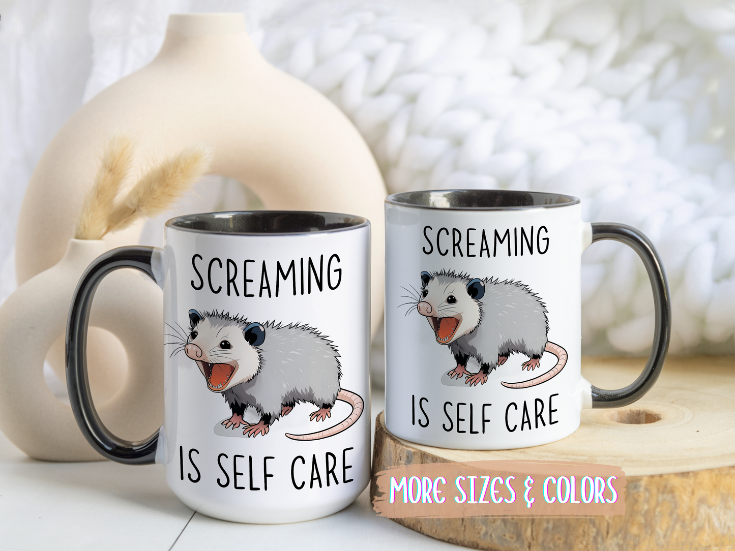 Screaming Is Self Care Mug | Funny Possum Coffee Cup | Custom Made Mental Health Humor Gift