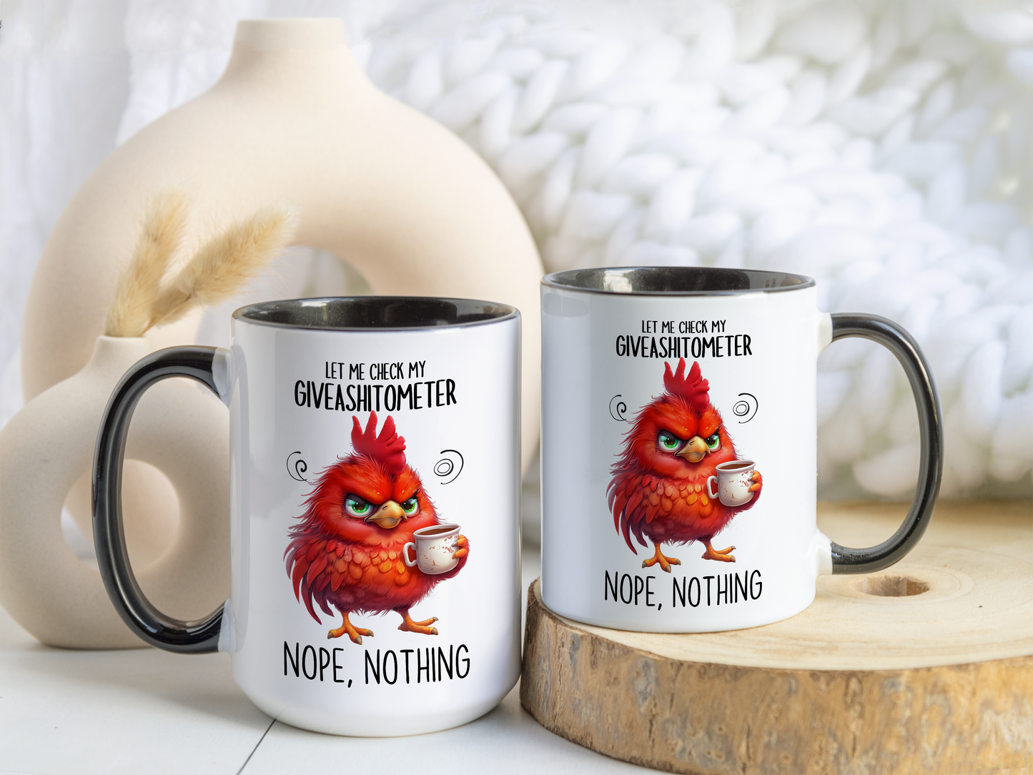 Funny Coffee Mug – “Let Me Check My Giveashitometer... Nope, Nothing” | Sarcastic Grumpy Bird Cup, Office Humor Gift for Coworkers