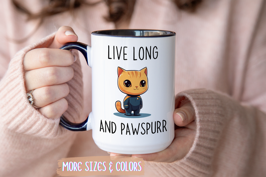 Live Long and Pawspurr Mug | Funny Cat Lover Gift | Custom Made Coffee Cup for Sci-Fi Fans