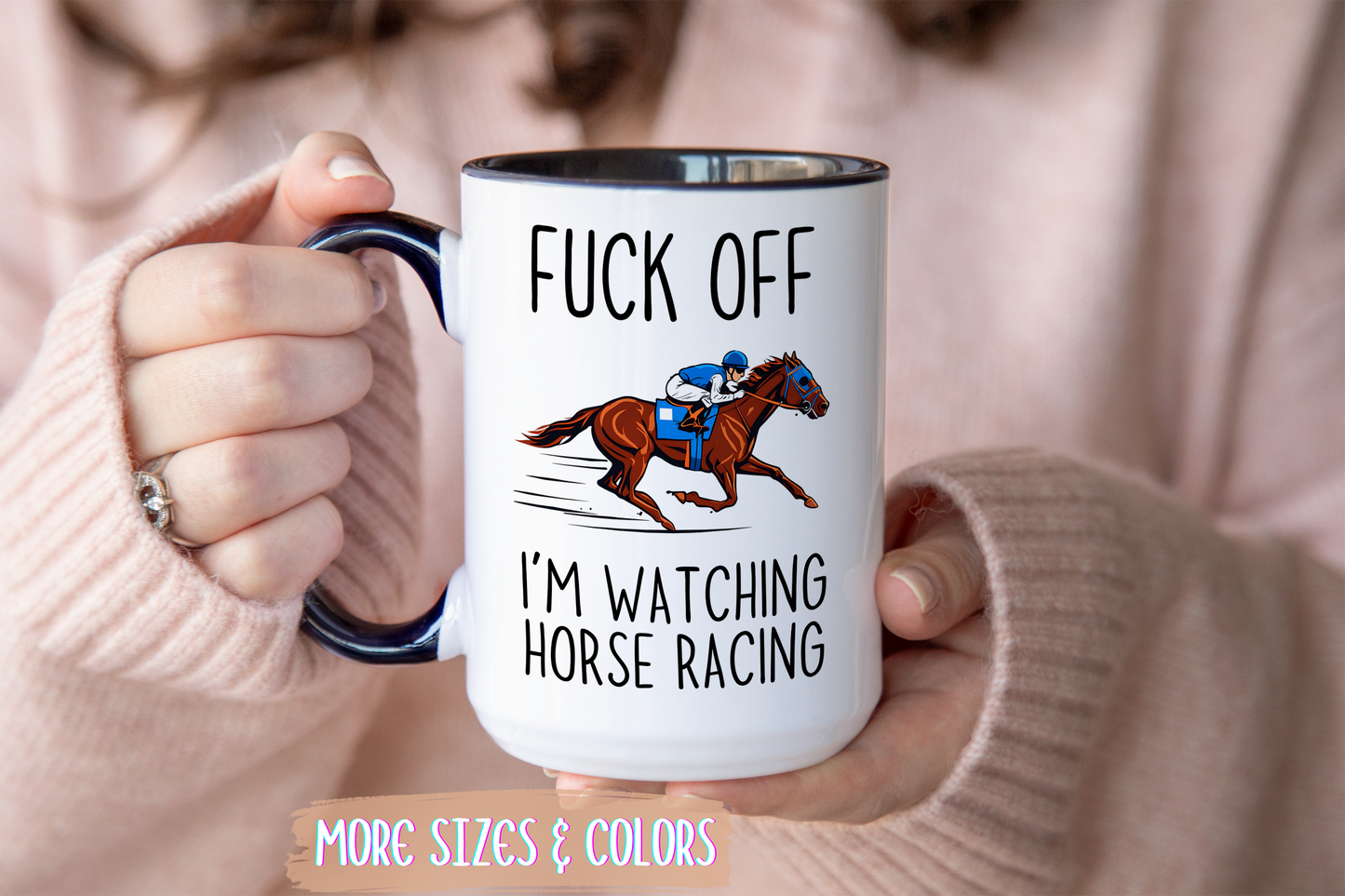 Go Away, I’m Watching Horse Racing Mug | Funny Horse Lover Gift | Custom Made Equestrian Coffee Cup