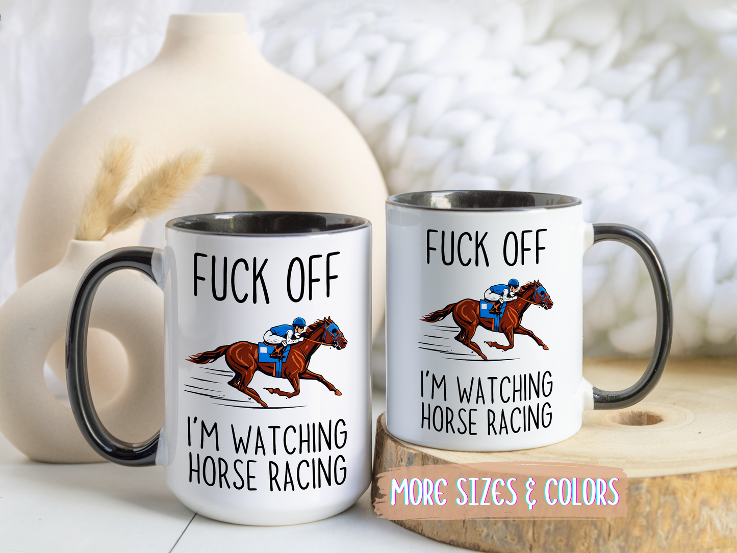 Go Away, I’m Watching Horse Racing Mug | Funny Horse Lover Gift | Custom Made Equestrian Coffee Cup