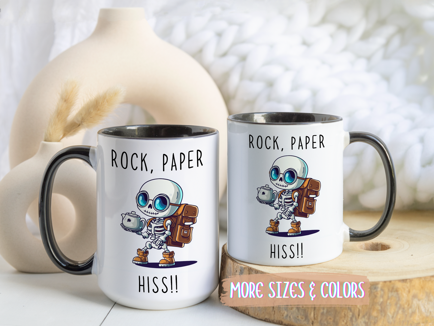 Rock, Paper, Hiss!! Mug | Funny Skeleton Mug | Custom Made Gamer Coffee Cup