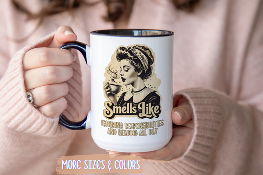 Smells Like Ignoring Responsibilities and Reading All Day Mug | Funny Book Lover Mug | Custom Made Coffee Cup
