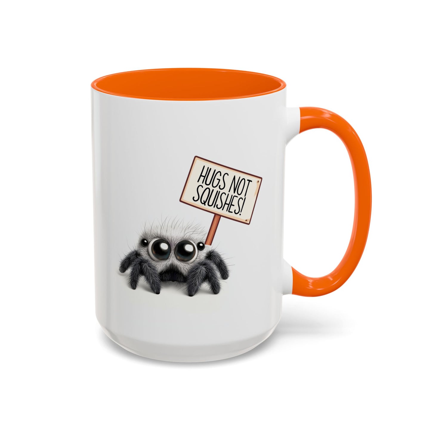 Cute Spider Mug – “Hugs Not Squishes” – Funny Custom Made Gift for Bug Lovers & Nature Fans