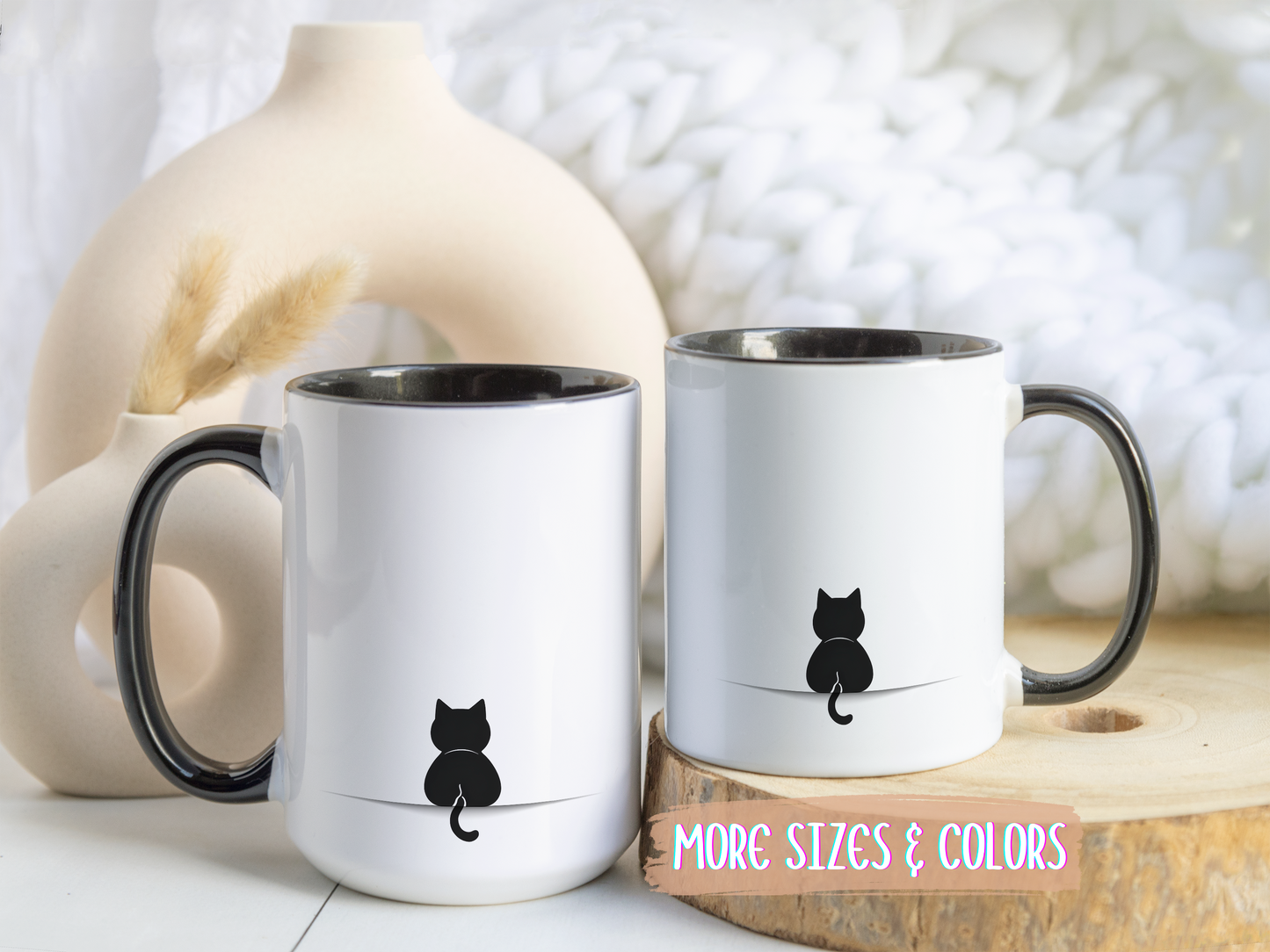 Minimalist Black Cat Mug | Cute Cat Lover Gift | Custom Made Pet Coffee Cup
