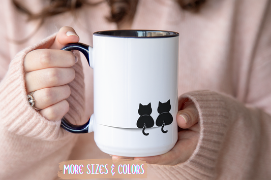 Two Black Cats Mug | Minimalist Cat Lover Gift | Custom Made Coffee Cup for Pet Owners