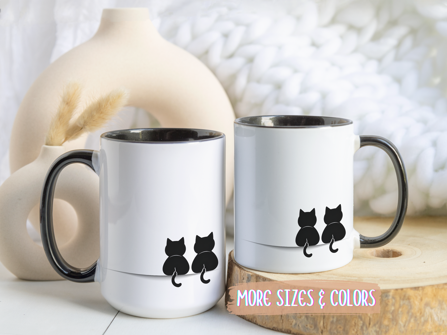 Two Black Cats Mug | Minimalist Cat Lover Gift | Custom Made Coffee Cup for Pet Owners