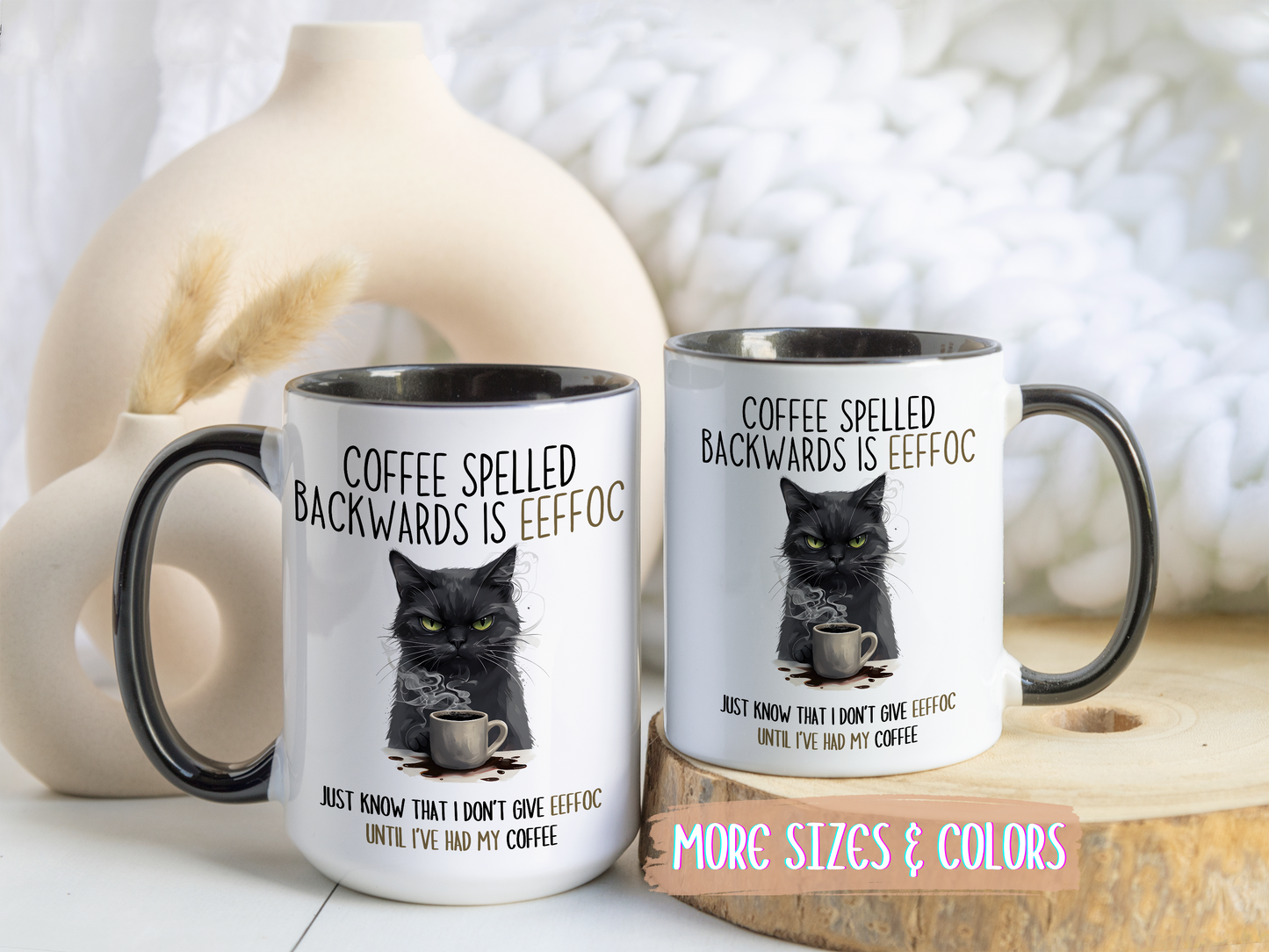Coffee Spelled Backwards Is Eeffoc Mug | Funny Cat Coffee Cup | Custom Made Sarcastic Gift