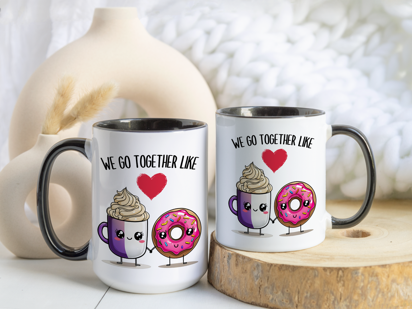 We Go Together Like Coffee and Donuts Mug – Cute Couple Mug | Funny Valentine’s Day Gift for Him or Her
