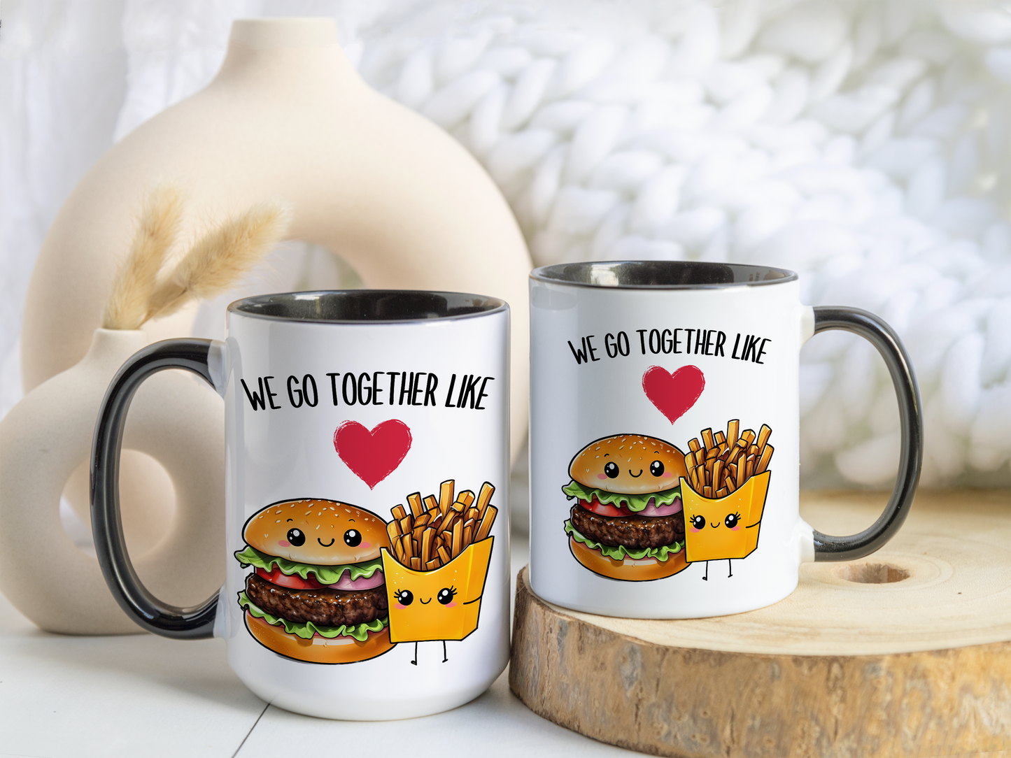 We Go Together Like Burgers and Fries Mug – Cute Couple Mug | Funny Valentine’s Day Gift for Him or Her