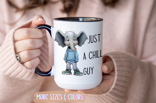 Just a Chill Guy Elephant Mug | Funny Animal Coffee Cup | Custom Made Gift for Elephant Lovers