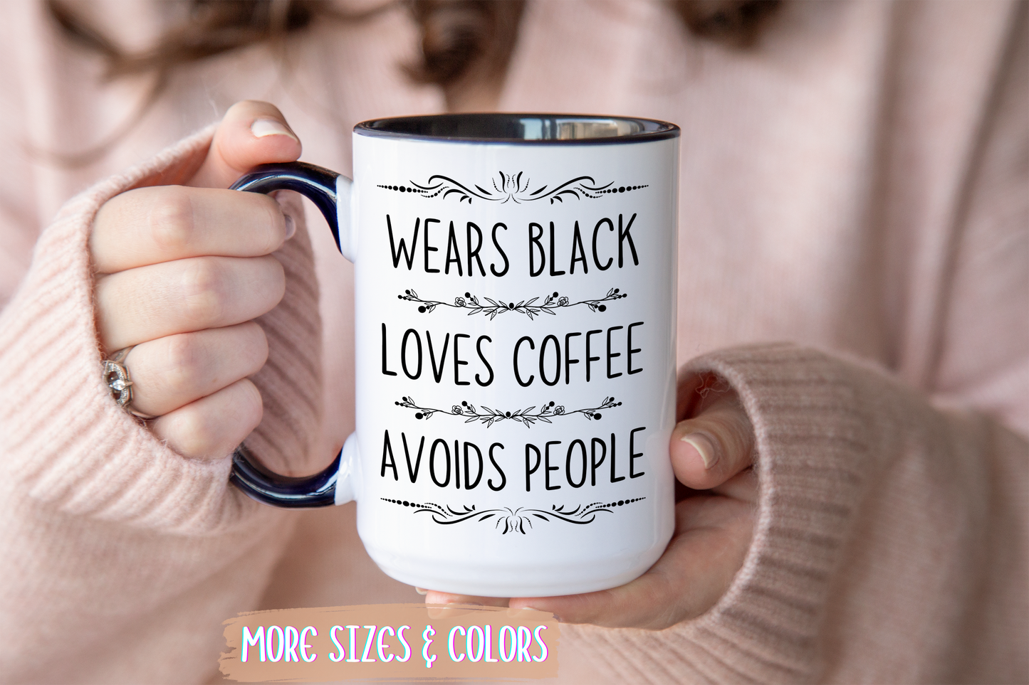 Wears Black Loves Coffee Avoids People Mug | Funny Introvert Mug | Custom Made Gothic Coffee Cup