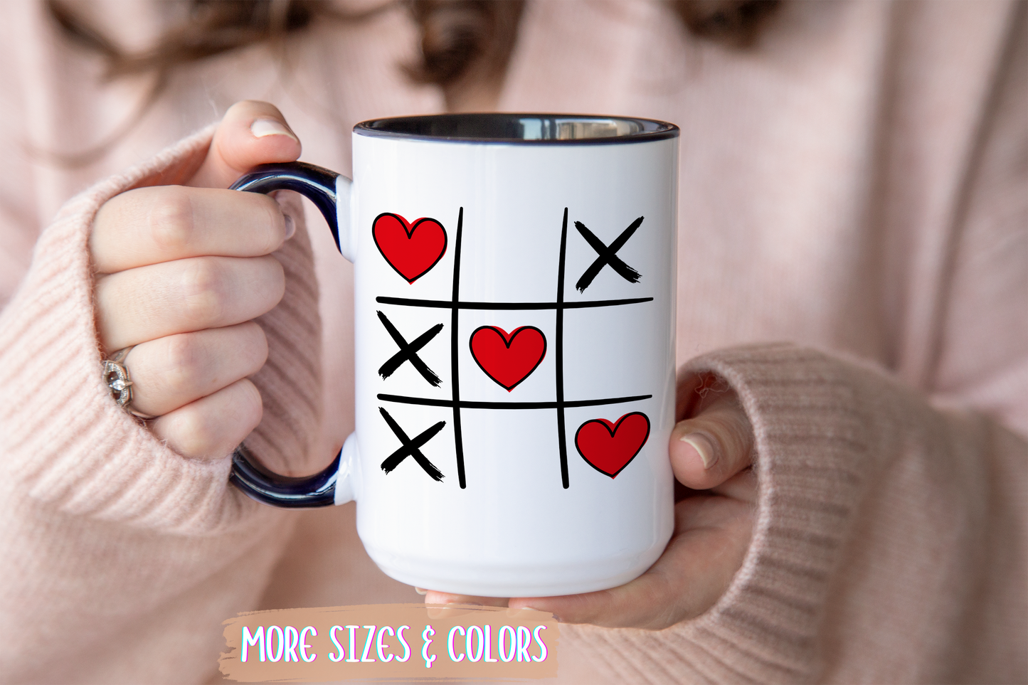 Tic Tac Toe Hearts Mug – Cute Valentine’s Day Coffee Mug | Romantic Gift for Couples, Girlfriends & Boyfriends