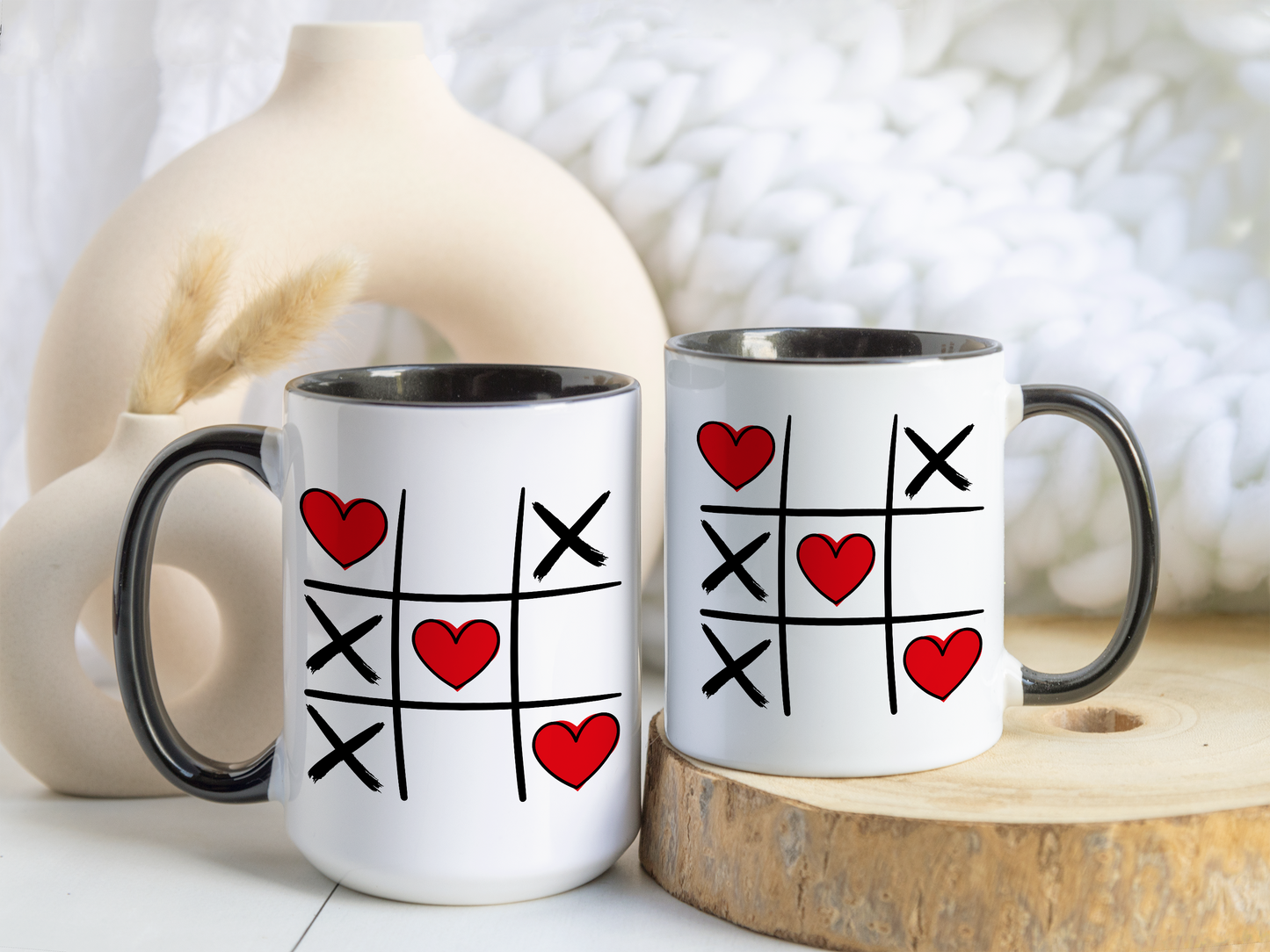 Tic Tac Toe Hearts Mug – Cute Valentine’s Day Coffee Mug | Romantic Gift for Couples, Girlfriends & Boyfriends