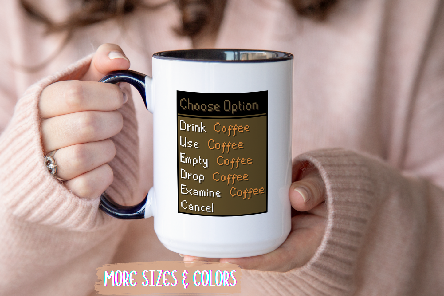 Choose Option Coffee Mug | Funny Gamer Coffee Cup | Custom Made Pixel Menu Mug for Gamers