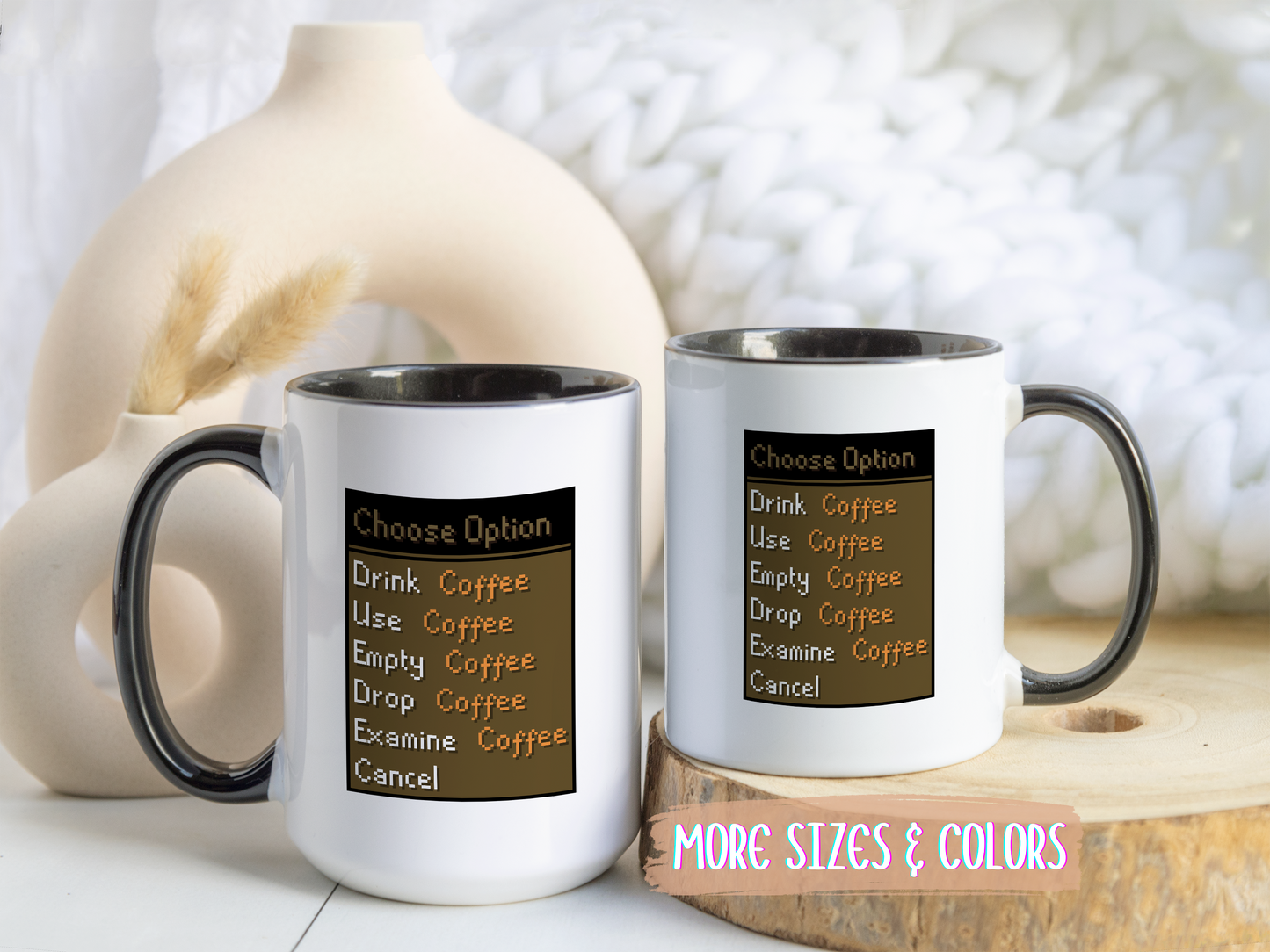 Choose Option Coffee Mug | Funny Gamer Coffee Cup | Custom Made Pixel Menu Mug for Gamers