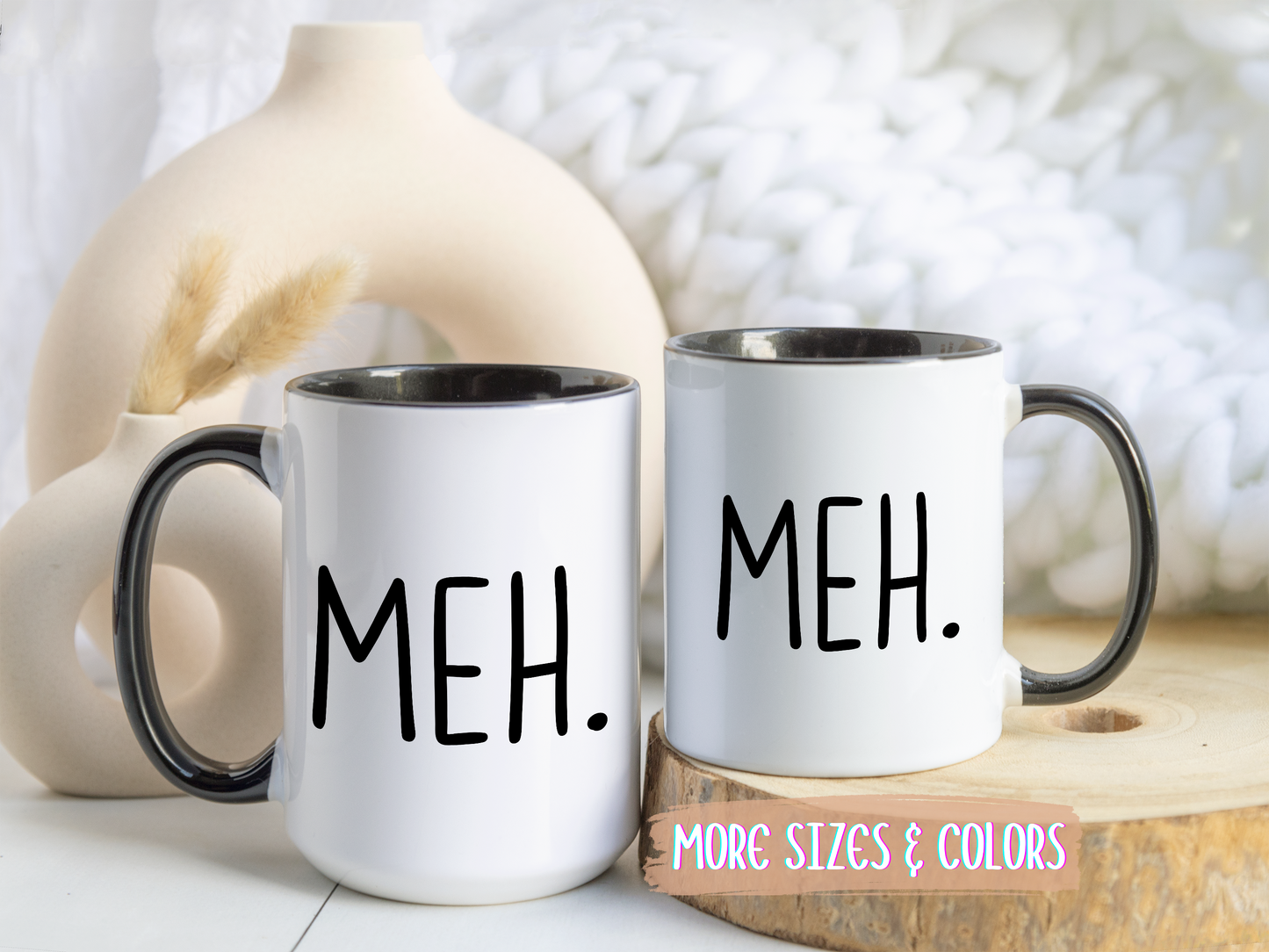 MEH. Minimalist Funny Mug | Low-Energy Mood Coffee Cup | Custom Made Gift for Her or Him