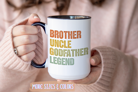 Brother Uncle Godfather Legend Mug – Retro Style Custom Made Coffee Cup for Men – Gift for Brother, Uncle, or Godfather