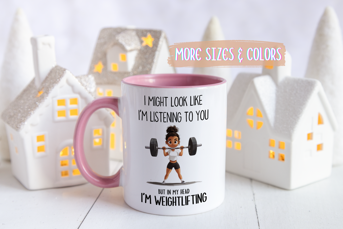 I Might Look Like I’m Listening to You Mug – Weightlifting Gym Girl Mug – Funny Fitness Custom Made Coffee Cup