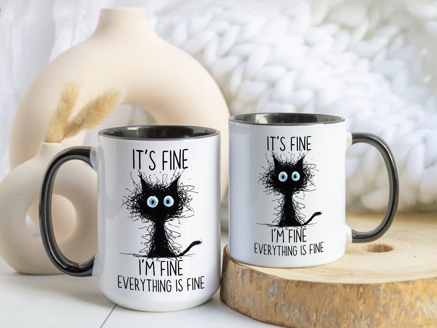 Funny Cat Mug – “It’s Fine, I’m Fine, Everything Is Fine” | Cute Stressed Cat Coffee Cup, Relatable Gift For Cat Lovers & Work Stress Relief