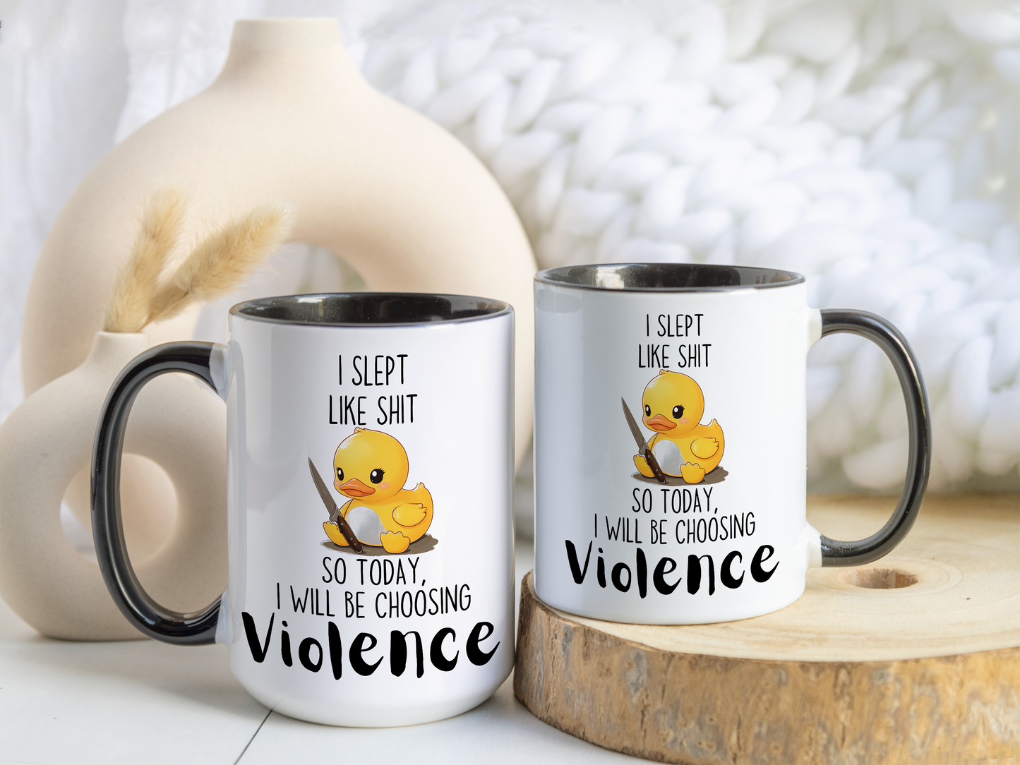 I Slept Like Sh*t So Today I Will Be Choosing Violence Mug – Funny Duck Mug | Cute Angry Bird Coffee Gift