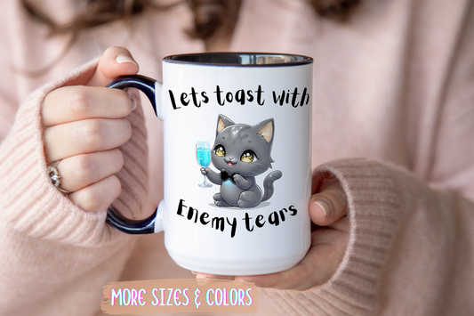 Let’s Toast With Enemy Tears Mug – Funny Cat Mug | Cute Sarcastic Coffee Gift