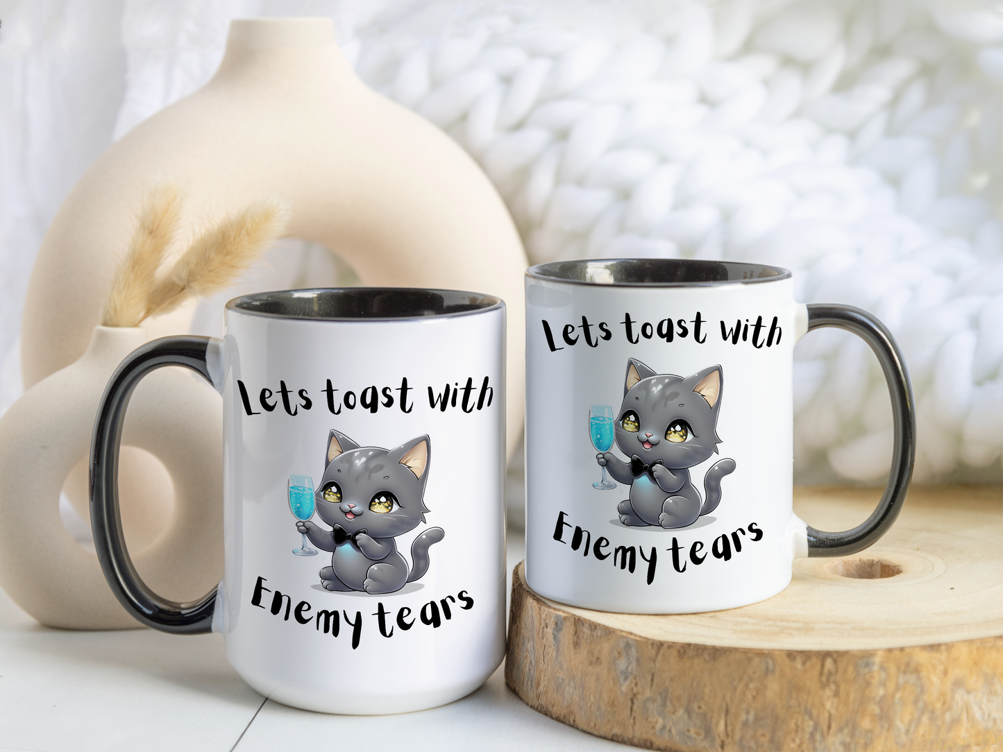 Let’s Toast With Enemy Tears Mug – Funny Cat Mug | Cute Sarcastic Coffee Gift