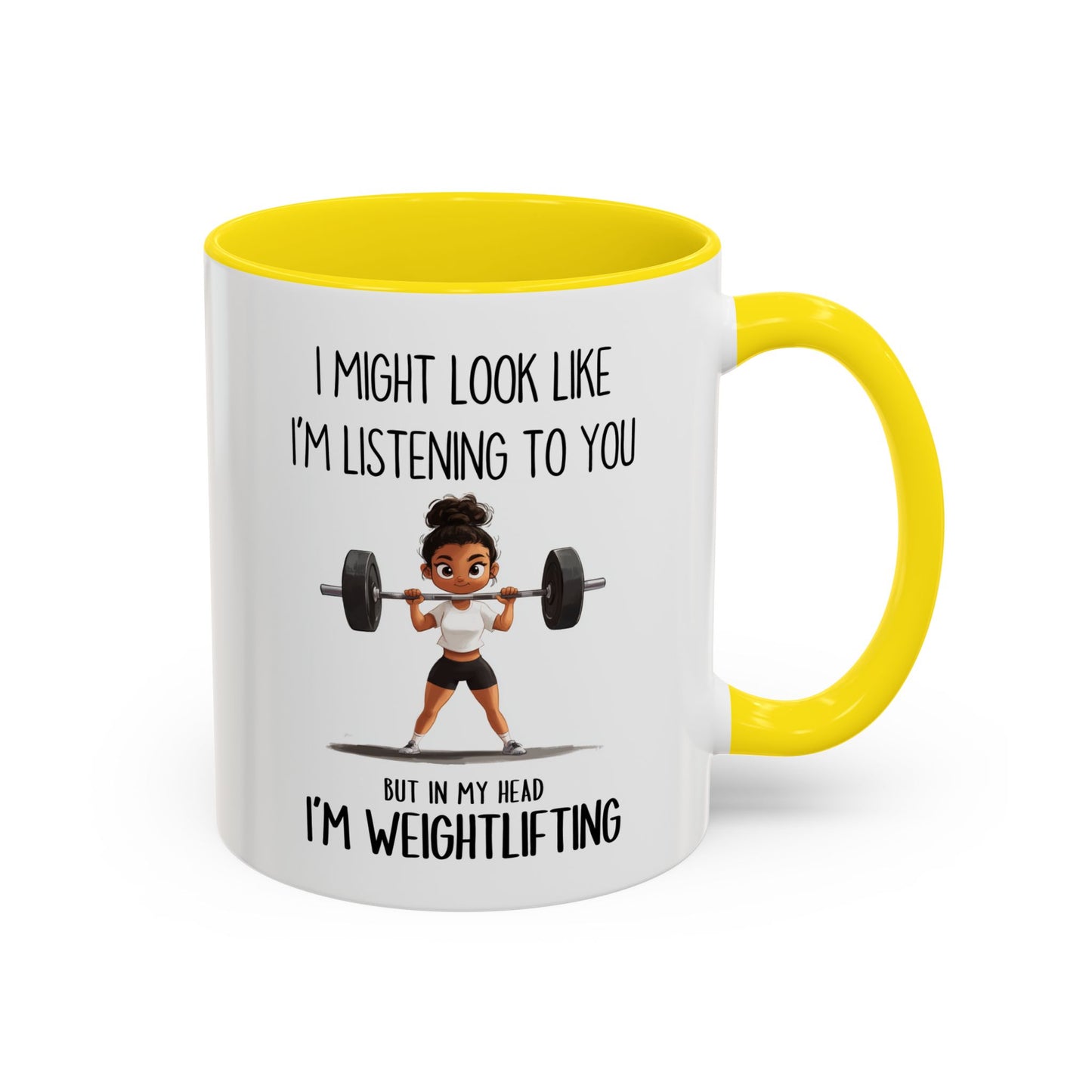 I Might Look Like I’m Listening to You Mug – Weightlifting Gym Girl Mug – Funny Fitness Custom Made Coffee Cup